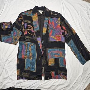 Vintage 80s Kensington Square Art Print Blazer Jacket Size L
